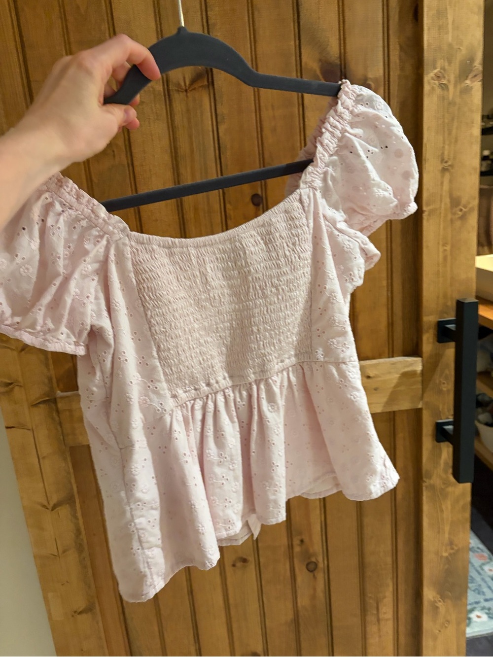 Hollister Light Pink Eyelet Puff-Sleeve Blouse - Picture 3 of 3